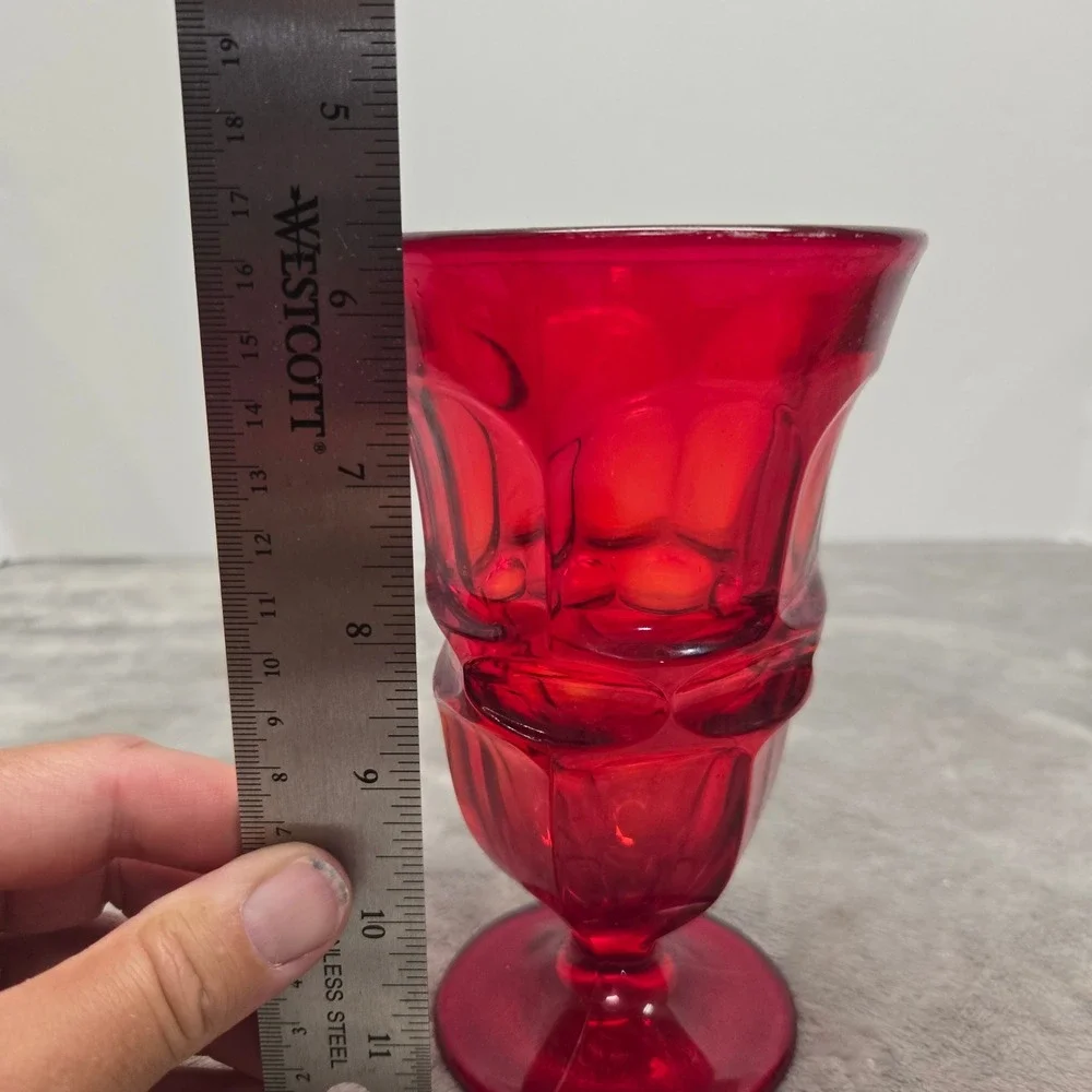 Vintage Ruby Red Glass Goblet Paneled‎ Footed Water Wine Glass 5.25 Inch